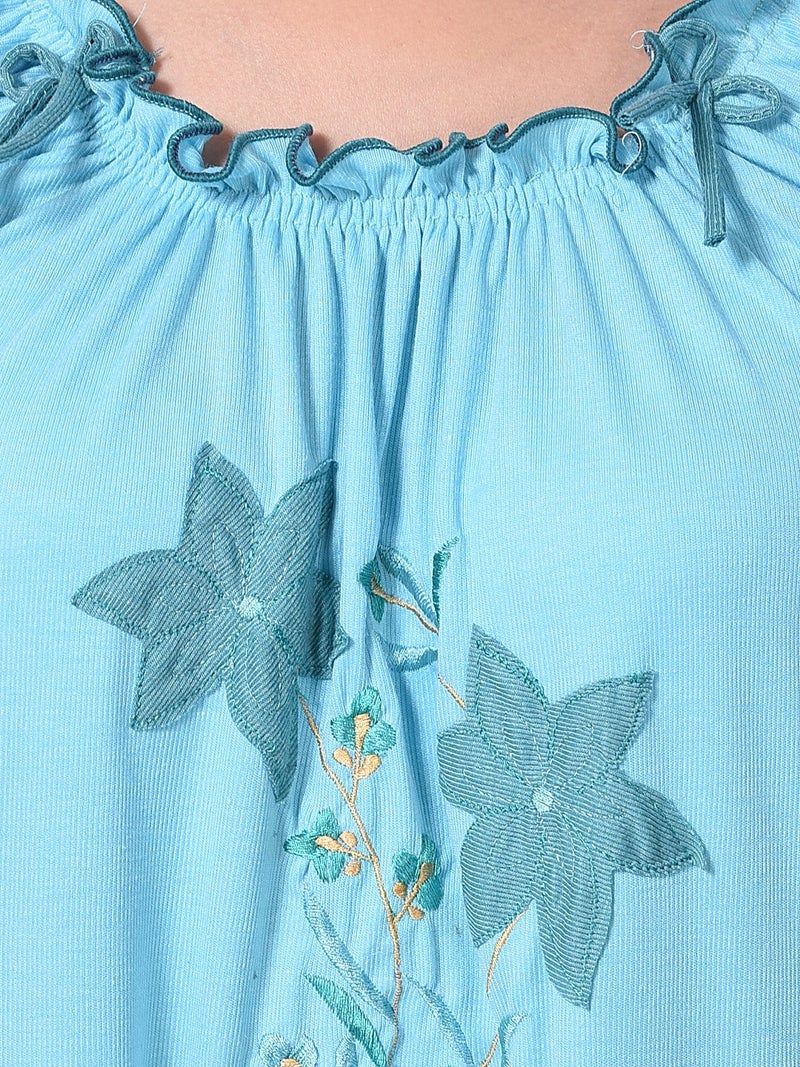 Noty Store Noty Women's Cotton Floral Maxi Night Gown (RS-1N-H-F-V_Blue) - Image 5