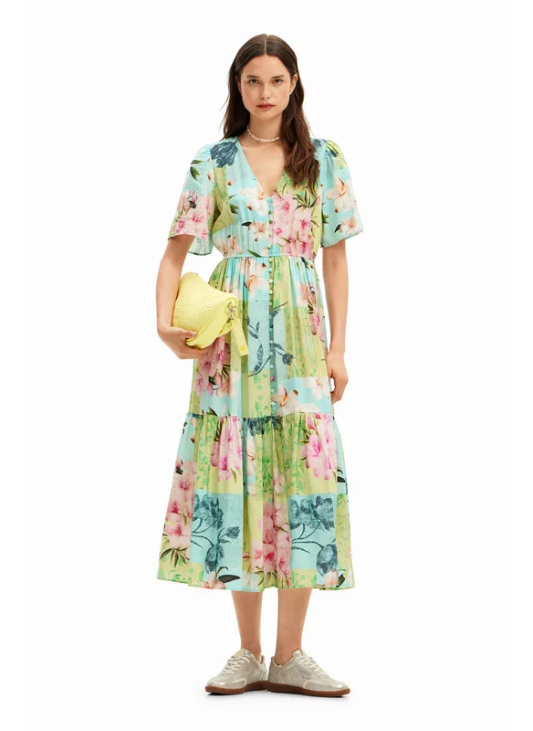DESIGUAL Short-Sleeved Solid-Coloured Midi Dress