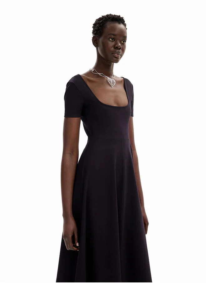 DESIGUAL Short-Sleeved Solid-Coloured Midi Dress
