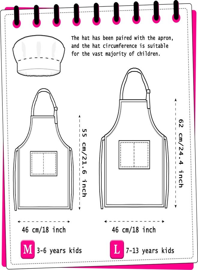 TOPWAYS Kids Apron and Chef Hat Set, Adjustable Check Child Chef Aprons with Pockets for Kids Painting Baking Cooking (Black White, L) - Image 3