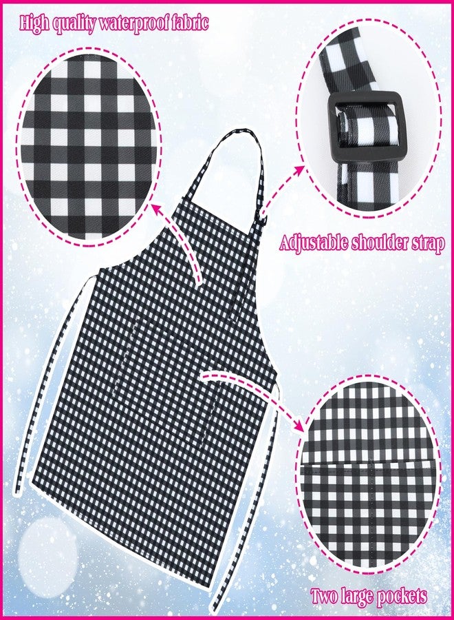 TOPWAYS Kids Apron and Chef Hat Set, Adjustable Check Child Chef Aprons with Pockets for Kids Painting Baking Cooking (Black White, L) - Image 5