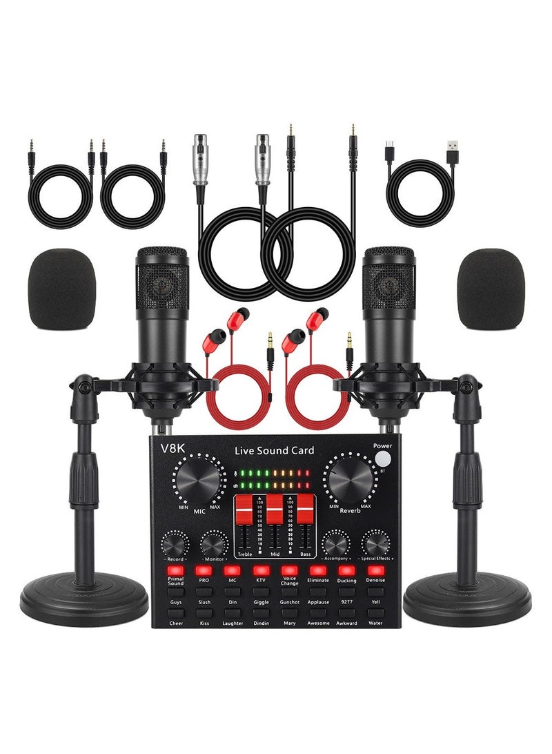 Arabest Audio Mixer Broadcast Kit, Live Sound Card Studio Recording XLR Microphone, Audio Interface Voice Changer, Podcast Equipment Bundle Soundboard for Tiktok Youtube Streaming/Singing/Gaming Phone/PC