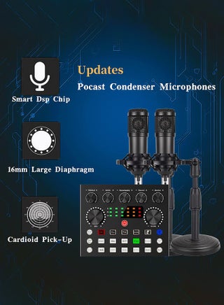 Audio Mixer Broadcast Kit, Live Sound Card Studio Recording XLR Microphone, Audio Interface Voice Changer, Podcast Equipment Bundle Soundboard for Tiktok Youtube Streaming/Singing/Gaming Phone/PC - view 2