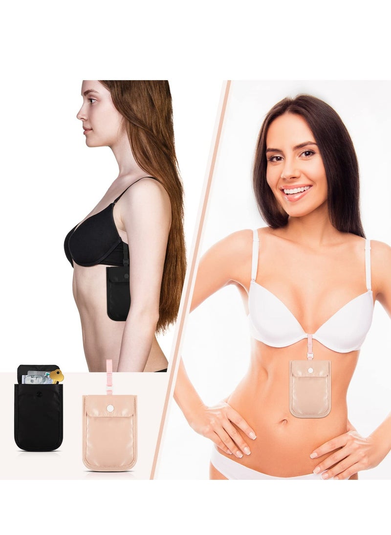 Excefore - Women Bra Wallet, 2 Pieces Undercover Travel Pouch and Secret Pocket Bra Pocket Travel Wallet for Passport Valuables Bra Stash - Image 1