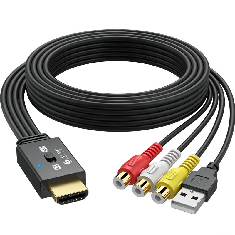 eSynic 1080P RCA to HDMI Adapter-Not Bi-Directional-Compact Cable Design- 4:3/16:9 Switch-Plug & Play AV to HDMI Adapter-Lossless Transmission- for Wii/PS1/PS2/N64/X-box/DVD/VCR Support PAL/NTSC - Image 1