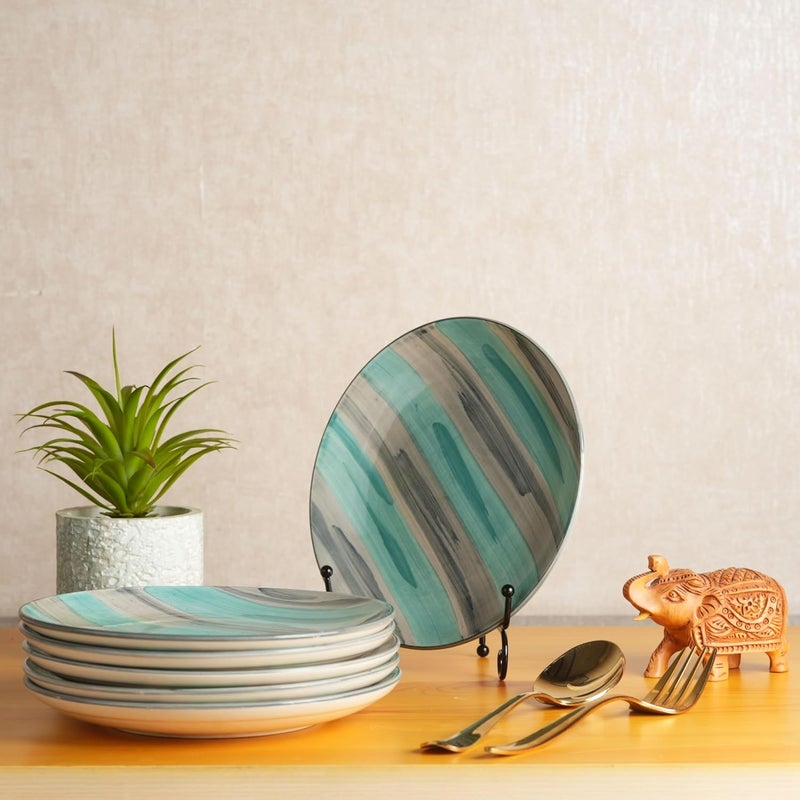 Caffeine Ceramic Handmade Stoneware Sea Green Quarter Plate 8Set of 6 Dishwasher Microwave Safe - Image 1