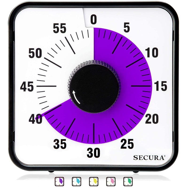 Secura ساكورا مؤقت عد تنازلي بصري لمدة 60 دقيقة، مؤقت بصري بحجم 7.5 بوصة للفصول الدراسية للأطفال والبالغين، ساعة مطبخ ميكانيكية متينة مع قاعدة مغناطيسية (بنفسجي) - Image 1