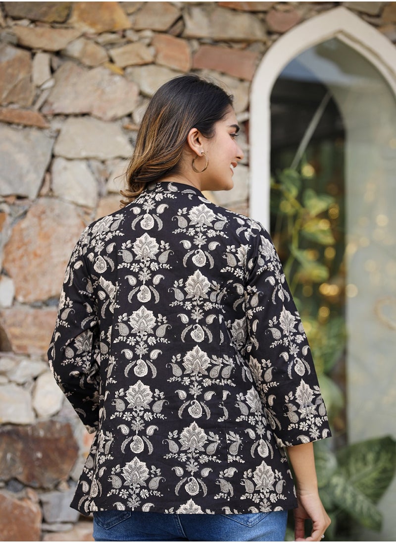 Swadesh Souq - Black Ethnic Motif Print Cotton Top - Image 1