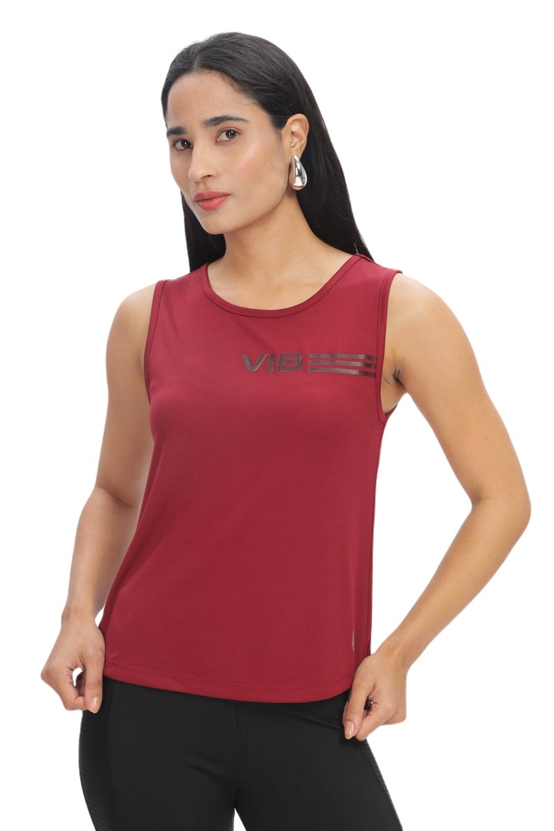 DOMIN8 Women's Scoop Neck Tank Top with Chest Print | Regular Fit Vest for Women | Sleeveless T Shirts | Stylish Top for Women - Image 1