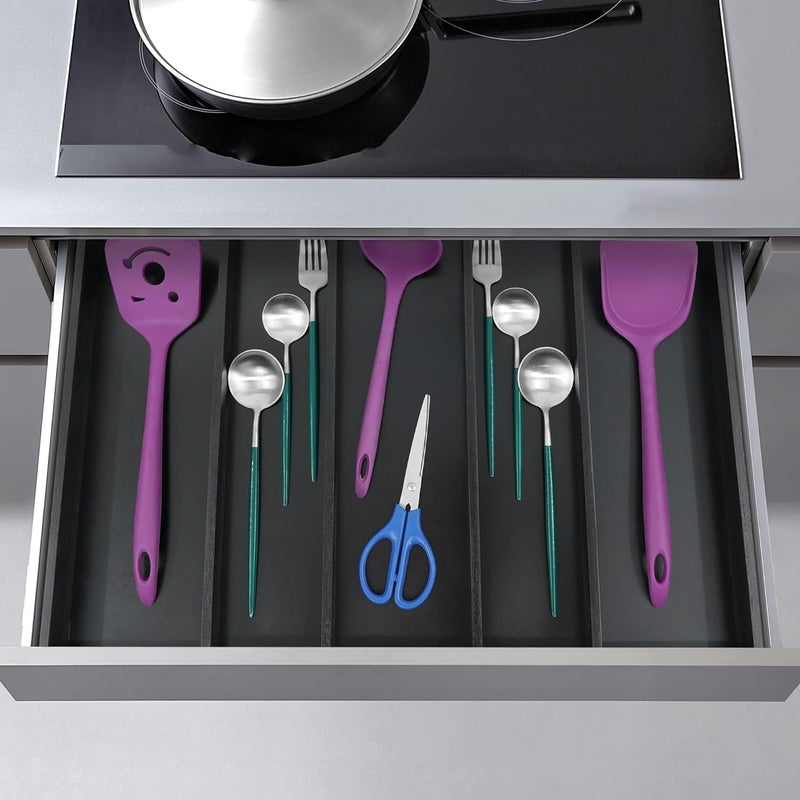 Utoplike Bamboo Black Kitchen Drawer Organizer, Adjustable Utensil Holder - Image 4