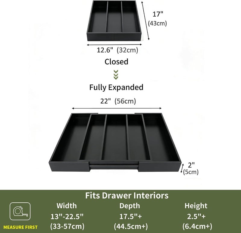 Utoplike Bamboo Black Kitchen Drawer Organizer, Adjustable Utensil Holder - Image 3