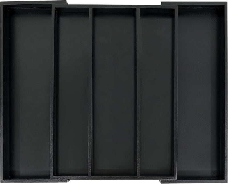 Utoplike Bamboo Black Kitchen Drawer Organizer, Adjustable Utensil Holder - Image 1