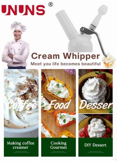UNUNS Whipped Cream Dispenser,500ML Aluminum Culinary Canister Cream Whipper With 3 Decorating Nozzles Cream Foam Maker For Cake Dessert Coffee,Silver  - Image 4