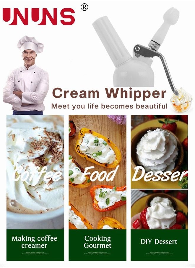 UNUNS - Whipped Cream Dispenser,500ML Aluminum Culinary Canister Cream Whipper With 3 Decorating Nozzles Cream Foam Maker For Cake Dessert Coffee,Silver - Image 1