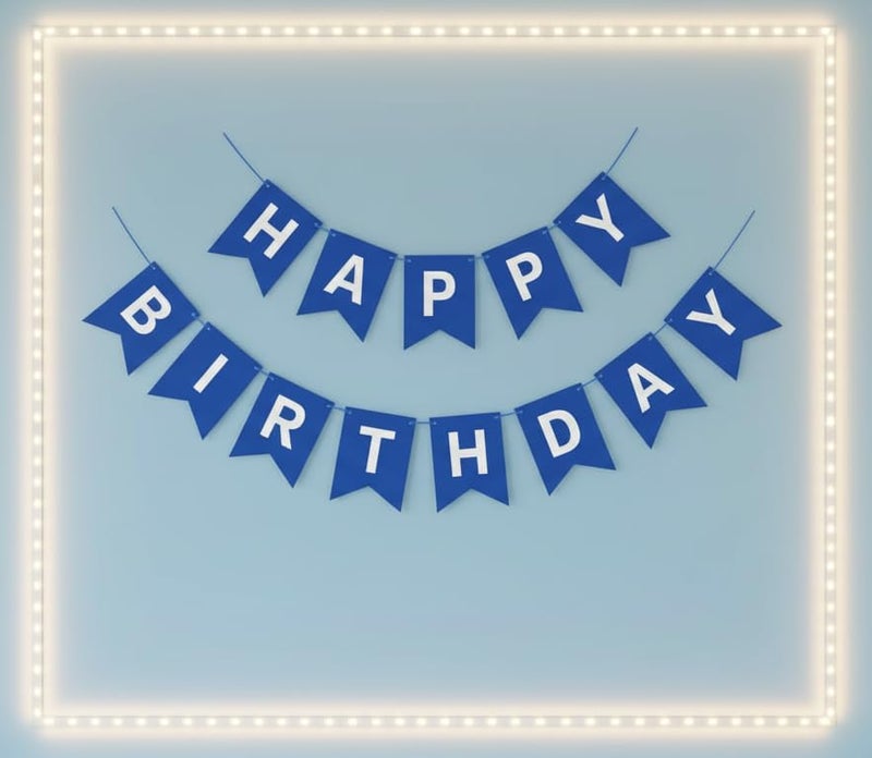 Flyloons Happy Birthday Banner - Dark Blue Decoration for Boys Girls Kids Baby Men Women | 13 Pcs Paper Cardstock Flag | Reusable - Image 1