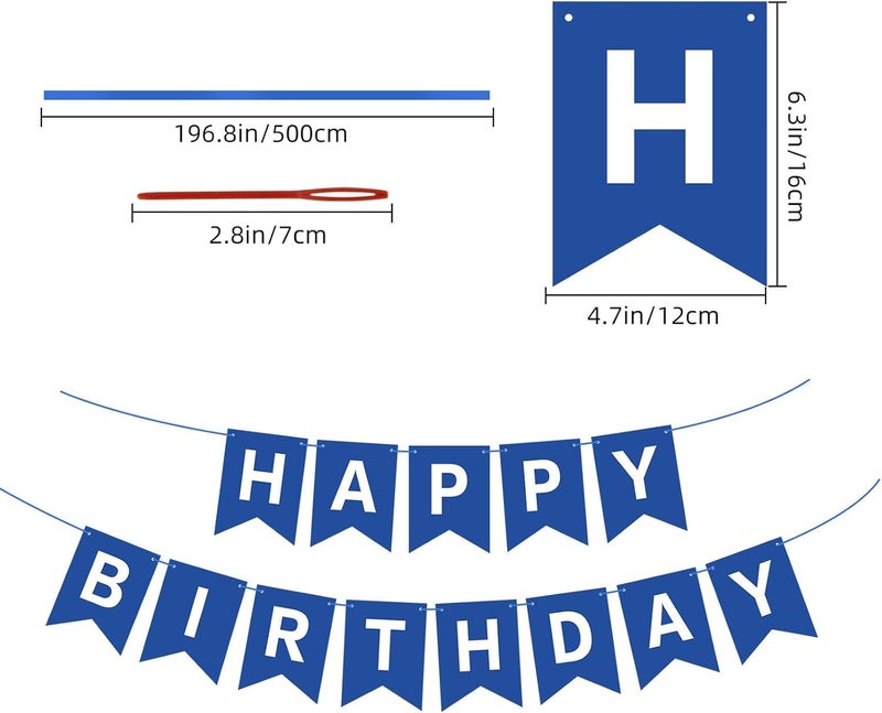 Flyloons Happy Birthday Banner - Dark Blue Decoration for Boys Girls Kids Baby Men Women | 13 Pcs Paper Cardstock Flag | Reusable - Image 2