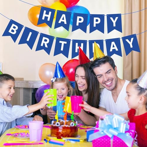 Flyloons Happy Birthday Banner - Dark Blue Decoration for Boys Girls Kids Baby Men Women | 13 Pcs Paper Cardstock Flag | Reusable - Image 4
