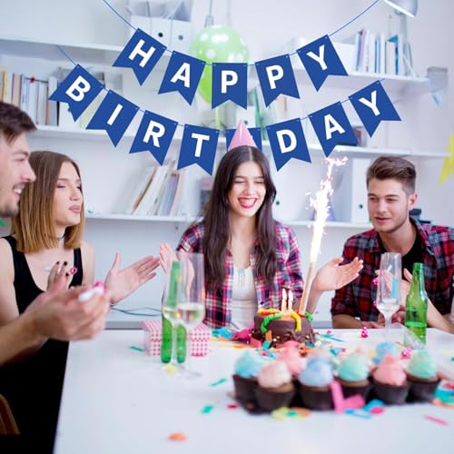 Flyloons Happy Birthday Banner - Dark Blue Decoration for Boys Girls Kids Baby Men Women | 13 Pcs Paper Cardstock Flag | Reusable - Image 3