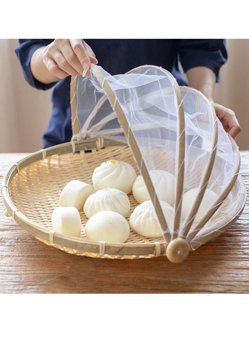 Handcrafted Bamboo Food Tent Basket With Insect-Proof Mesh Cover - Portable & Durable Serving Tray For Outdoor Picnics, Fruit Storage - Natural Handwoven Design, Easy To Carry, For Kitchen Storage And Drying, Suitable For Home And Restaurant Use  - Image 1