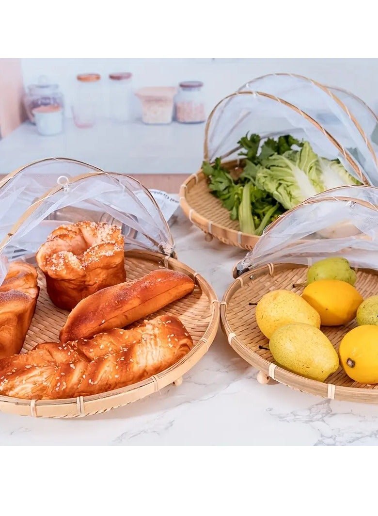 Handcrafted Bamboo Food Tent Basket With Insect-Proof Mesh Cover - Portable & Durable Serving Tray For Outdoor Picnics, Fruit Storage - Natural Handwoven Design, Easy To Carry, For Kitchen Storage And Drying, Suitable For Home And Restaurant Use  - Image 4