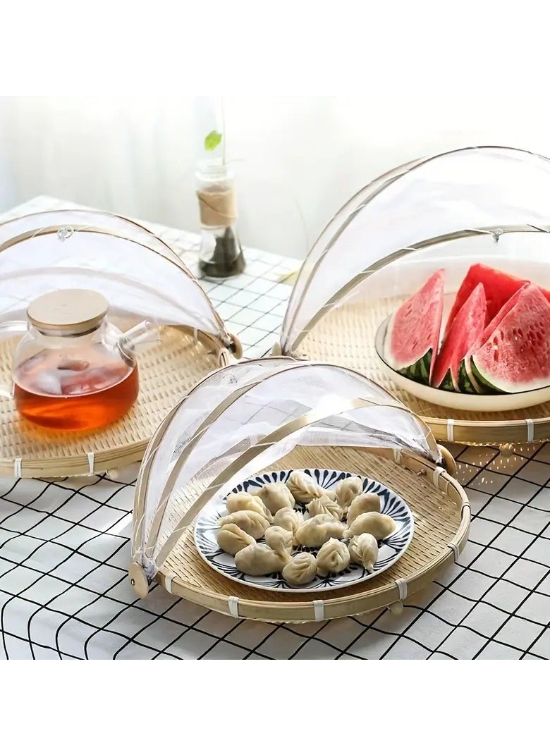 Handcrafted Bamboo Food Tent Basket With Insect-Proof Mesh Cover - Portable & Durable Serving Tray For Outdoor Picnics, Fruit Storage - Natural Handwoven Design, Easy To Carry, For Kitchen Storage And Drying, Suitable For Home And Restaurant Use  - Image 2