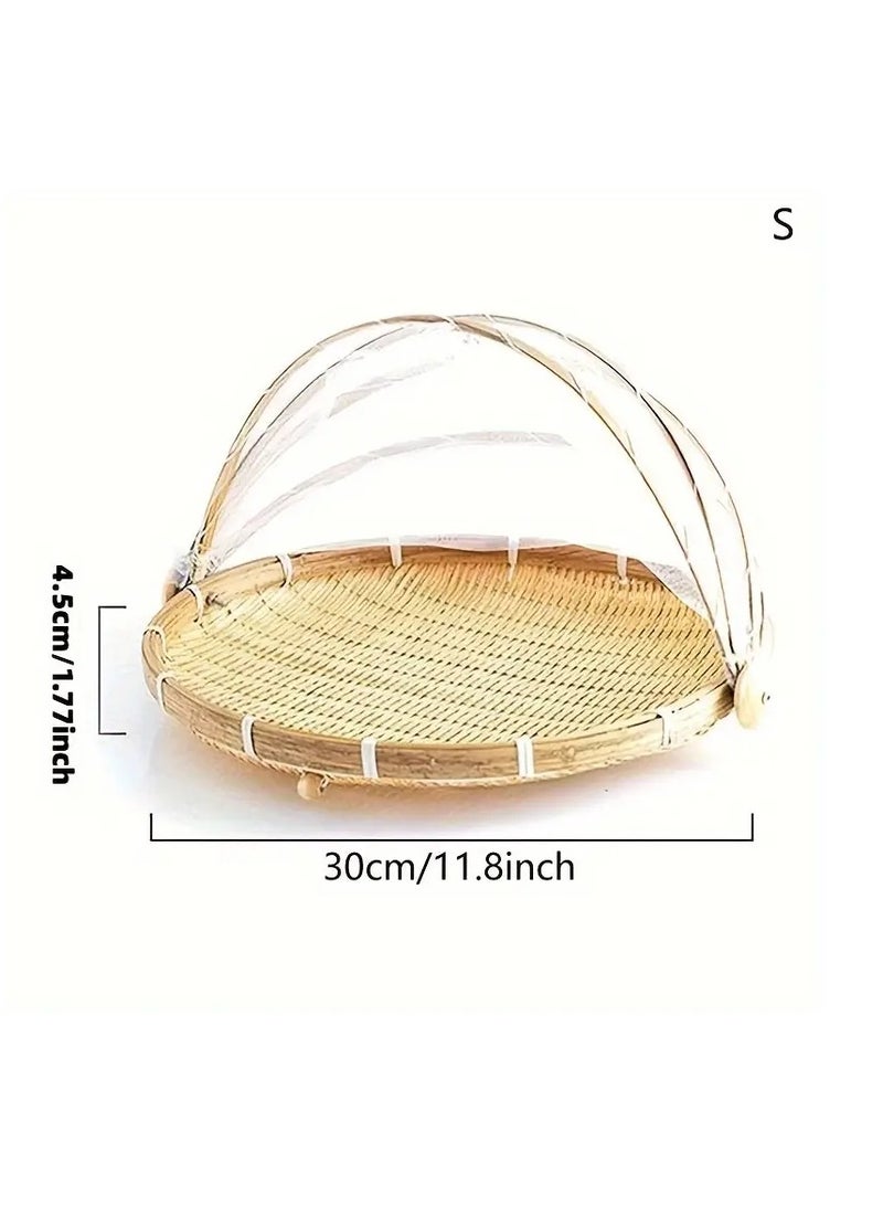 Handcrafted Bamboo Food Tent Basket With Insect-Proof Mesh Cover - Portable & Durable Serving Tray For Outdoor Picnics, Fruit Storage - Natural Handwoven Design, Easy To Carry, For Kitchen Storage And Drying, Suitable For Home And Restaurant Use  - Image 5