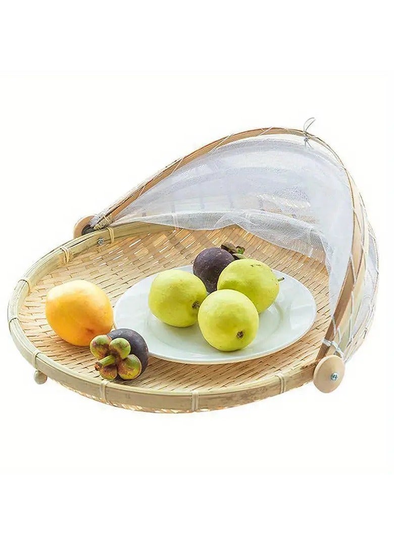 Handcrafted Bamboo Food Tent Basket With Insect-Proof Mesh Cover - Portable & Durable Serving Tray For Outdoor Picnics, Fruit Storage - Natural Handwoven Design, Easy To Carry, For Kitchen Storage And Drying, Suitable For Home And Restaurant Use  - Image 3