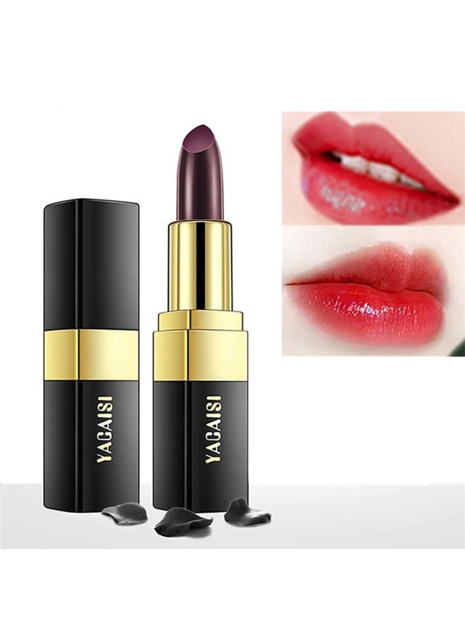 Go Ho أحمر شفاه سحري يتغير لونه إلى الأسود، ملمع شفاه طبيعي مرطب يدوم طويلاً، بلسم شفاه مغذي للنساء (وردة سوداء تتحول إلى أحمر طوبي) - Image 1
