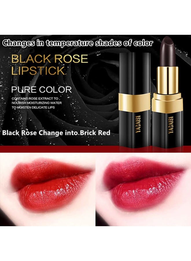 Go Ho أحمر شفاه سحري يتغير لونه إلى الأسود، ملمع شفاه طبيعي مرطب يدوم طويلاً، بلسم شفاه مغذي للنساء (وردة سوداء تتحول إلى أحمر طوبي) - Image 2