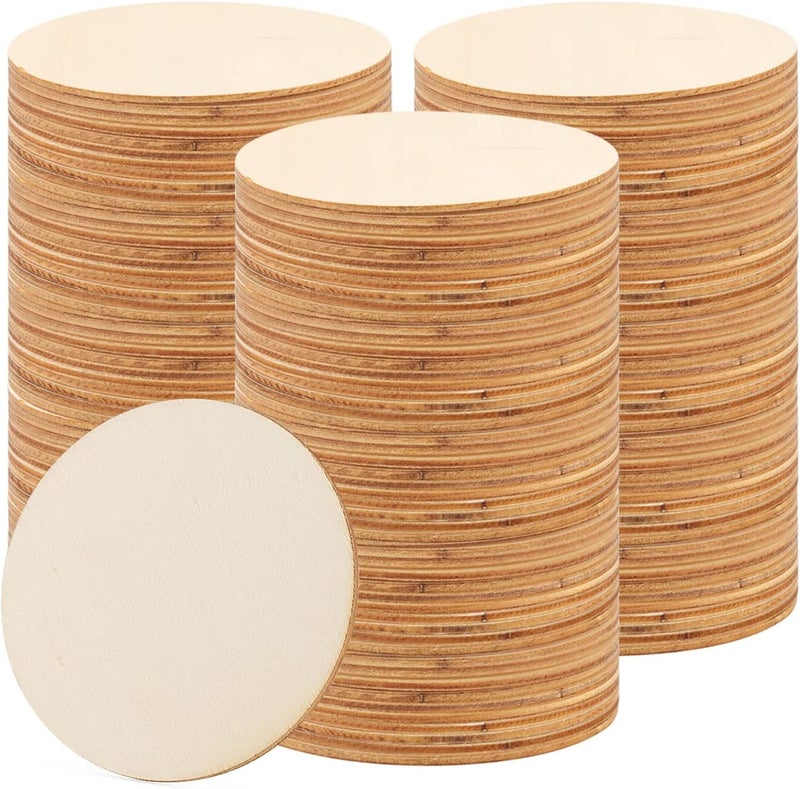 MANCHAP 150 PCS 10cm Craft Wooden Circles, 2.5mm Thick Unfinished Wooden Discs Round Wood Blank for Crafts, Painting, DIY - Image 1