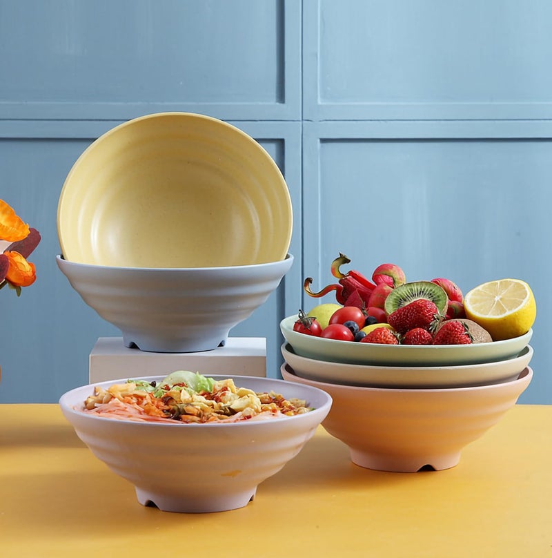 P-PLUS INTERNATIONAL Wheat Straw Ramen Bowl Set Japanese Noodle Soup Bowls for Ramen Pho Udon Asian Noodles, Large Noodle Bowls Japanese Large Soup Bowl (900ml+1300ml, Pack of 6, Purple) - Image 3