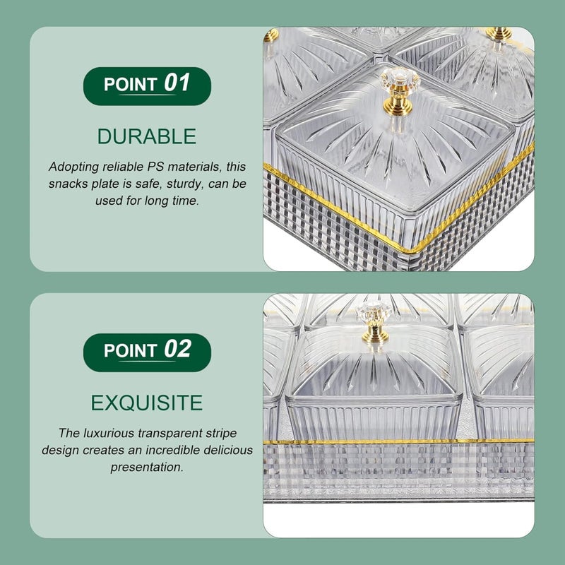 Cabilock 6Compartment Snack Tray with Lid Divided Snacks Nuts Dry Fruit Tray Dish Appetizer Serving Plate Food Storage Box Containers Party Wedding Decor Grey - Image 4