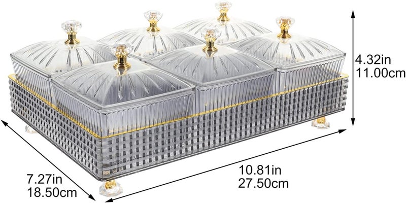 Cabilock 6Compartment Snack Tray with Lid Divided Snacks Nuts Dry Fruit Tray Dish Appetizer Serving Plate Food Storage Box Containers Party Wedding Decor Grey - Image 3