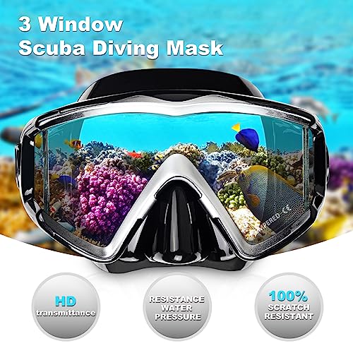 EXP VISION Snorkel Set Pano 3 Adult Snorkeling Gear, Professional Anti-Fog Snorkel Mask Dry Top Snorkel, Tempered Glass Scuba Diving Mask for Freediving, Snorkeling and Swimming(Black Set) - Image 2