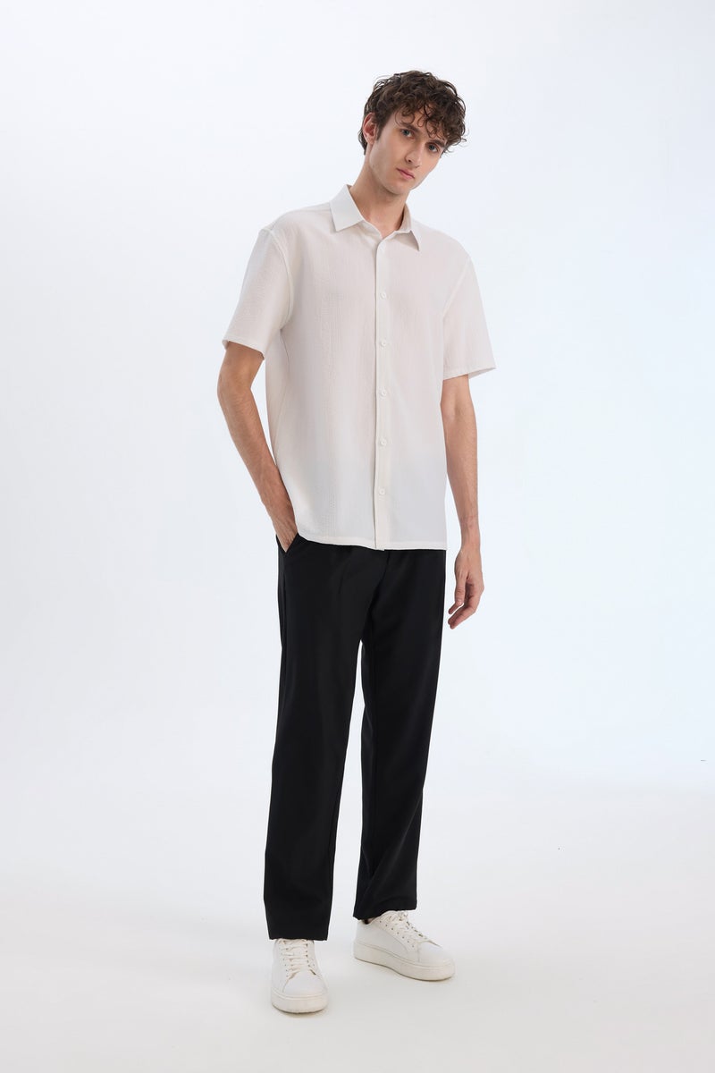 DeFacto White Man Regular Fit Crinkle Summer White Shirt Casual - Image 2