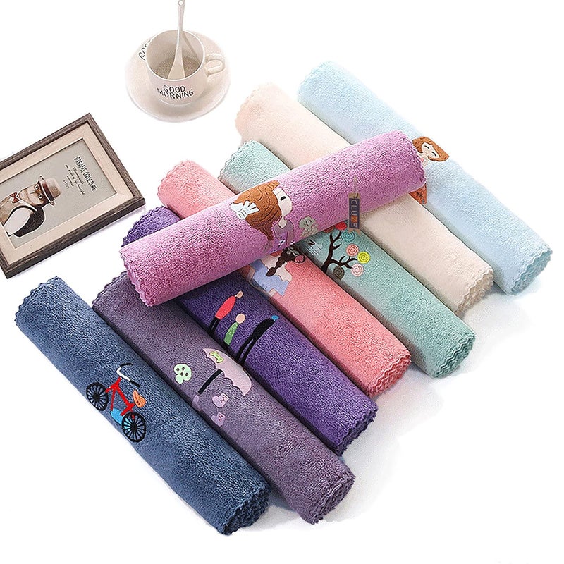 CLUZE CLUZE Microfiber Wash Towels Quick Absorbent Soft Coral Fleece Kids Handkerchief Face Towel for Girls Cute Doll Embroidered Hanky Baby Shower Gift Set - Image 3