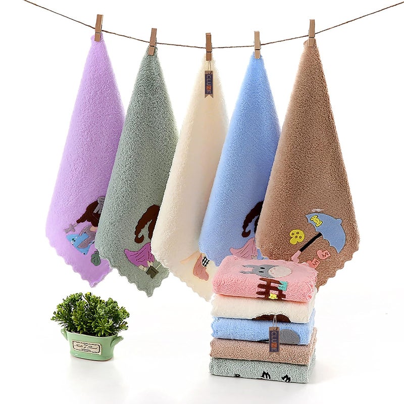CLUZE CLUZE Microfiber Wash Towels Quick Absorbent Soft Coral Fleece Kids Handkerchief Face Towel for Girls Cute Doll Embroidered Hanky Baby Shower Gift Set - Image 2