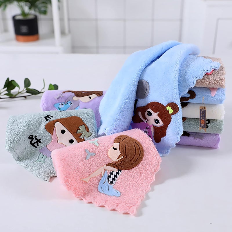 CLUZE CLUZE Microfiber Wash Towels Quick Absorbent Soft Coral Fleece Kids Handkerchief Face Towel for Girls Cute Doll Embroidered Hanky Baby Shower Gift Set - Image 1