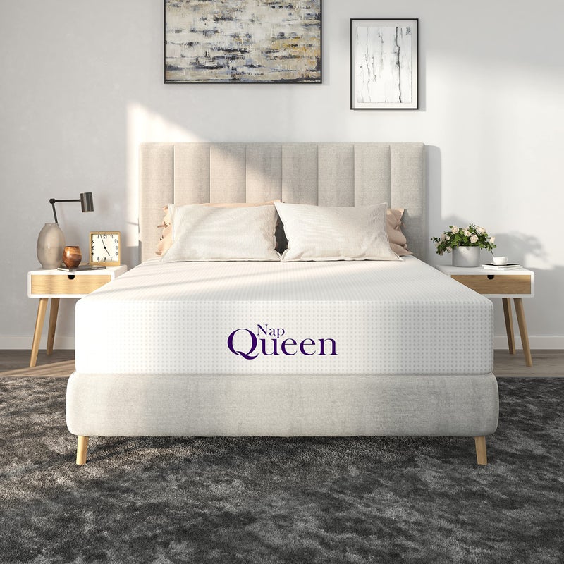 NapQueen 12 Inch Queen Size Mattress Bamboo Charcoal Memory Foam Mattress Bed in a BoxWhite
