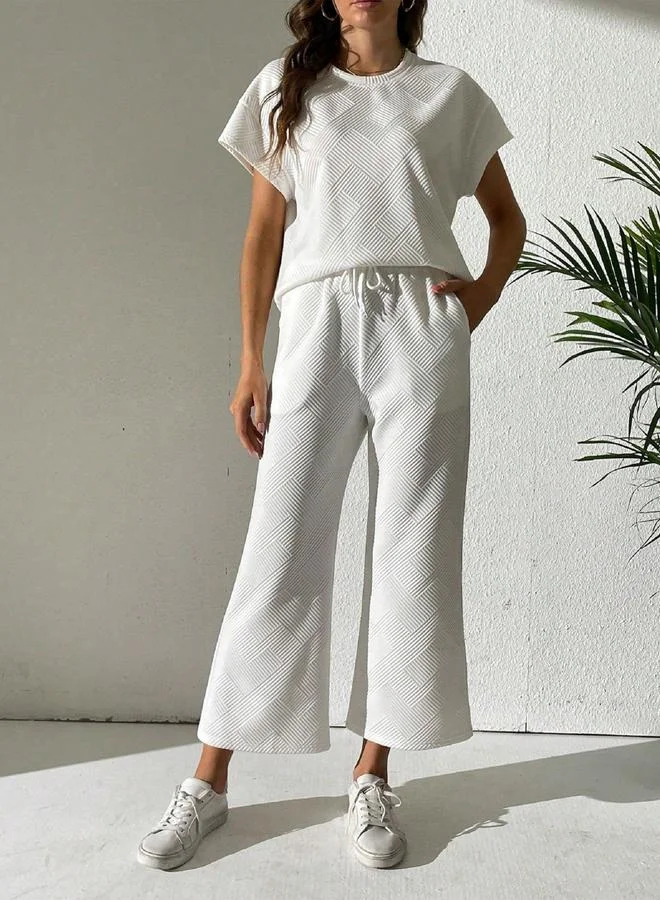Take Two Take Two Women Textured T-Shirt and Drawstring Waist Pants Co-Ords