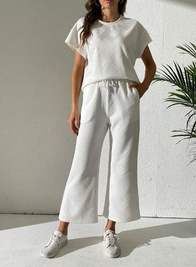 Take Two Women Textured T-Shirt and Drawstring Waist Pants Co-Ords - Image 2