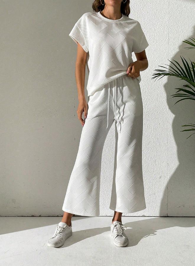 Take Two Women Textured T-Shirt and Drawstring Waist Pants Co-Ords - Image 3