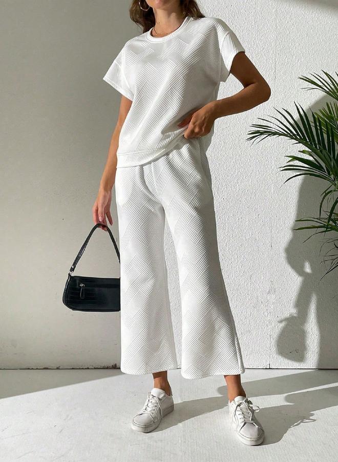 Take Two Women Textured T-Shirt and Drawstring Waist Pants Co-Ords - Image 4