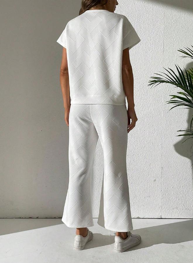 Take Two Women Textured T-Shirt and Drawstring Waist Pants Co-Ords - Image 5