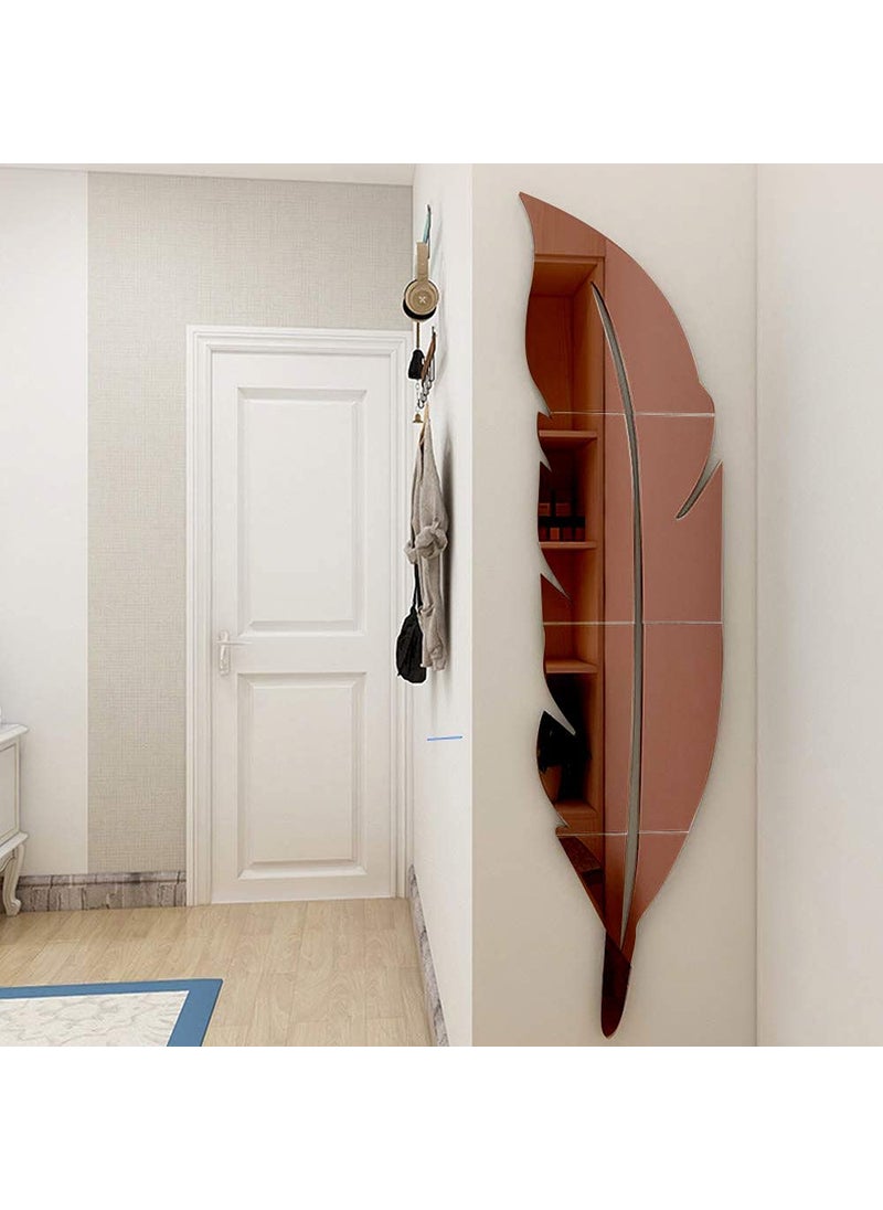 Bikri Kendra Bikri Kendra Plume Feather Brown Mirror Stickers for Wall Wall Mirror Stickers 3D Acrylic Stickers Wall Stickers for Hall Room Living Room Bed Room Kitchen  - Image 1