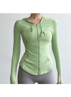 Womens Spring Autumn New Slimming Yoga Suit Sport Hooded Zipper Top Casual Fitness Jacket Long Sleeve Quick Dry Slimming Green