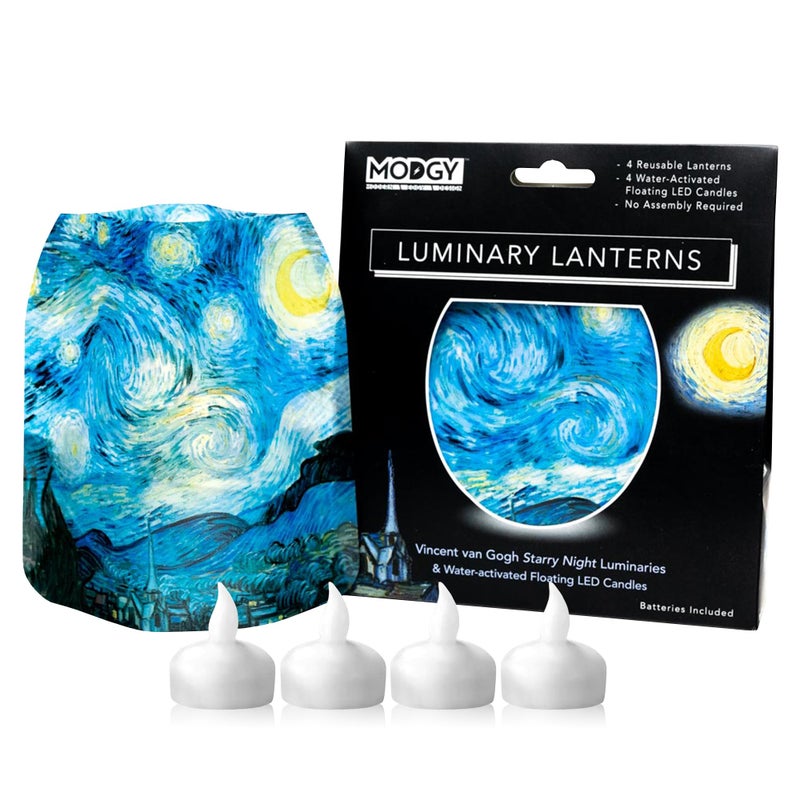 MODGY Luminary Lanterns Candle Holder Decorative Indoor Outdoor for Wedding Centerpiece Decoration Outside Patio with Flameless Floating LED Candles Vincent Van Gogh Starry Night Pack of 4