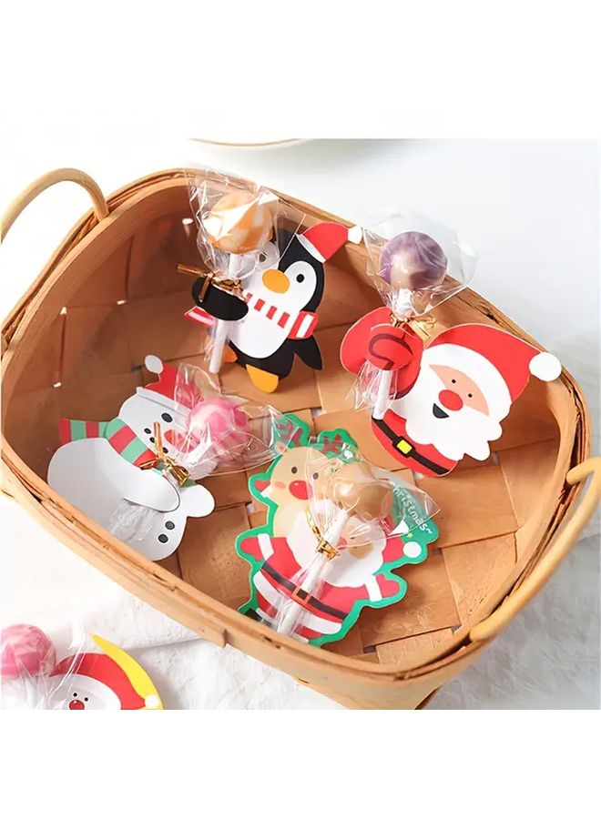 Christmas Lollipop Cards 100pcs Santa Claus Penguin Designs Party Favors Gifts - Image 2