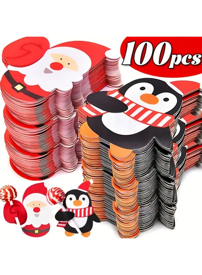 Christmas Lollipop Cards 100pcs Santa Claus Penguin Designs Party Favors Gifts - Image 3