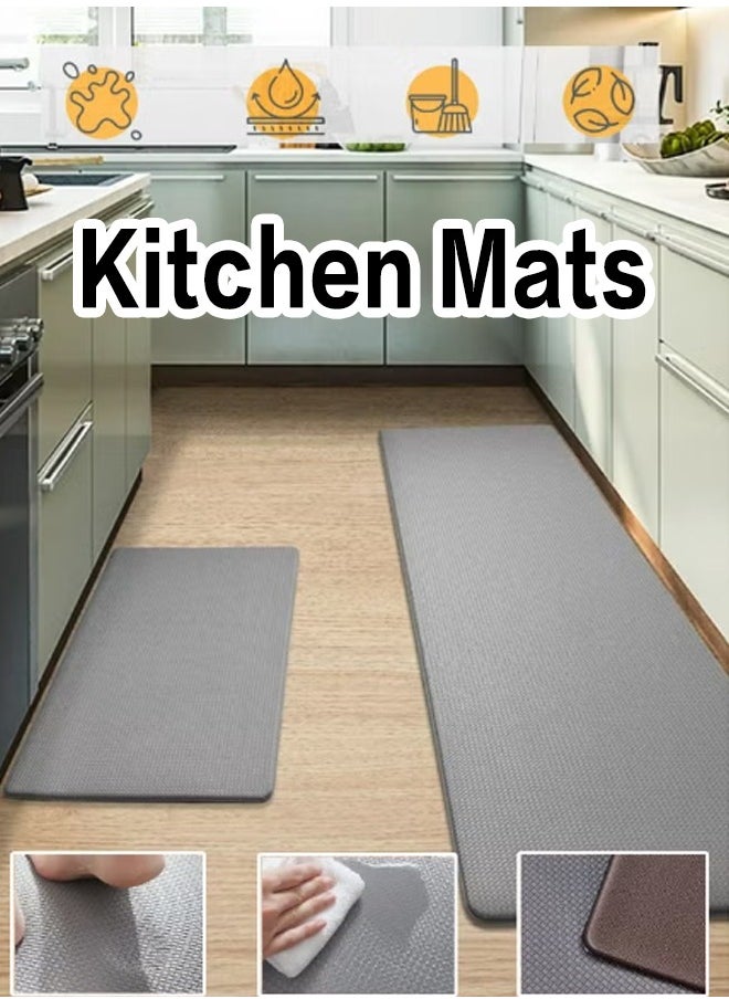 Generic Grey 45*75CM PVC Kitchen Rug Gray Non Slip Mat Kitchen Mats Rug Set Anti Fatigue Standing Mat Area Rugs Waterproof Leather Non-slip Oil Resistant Floor Mats for Office  - Image 1